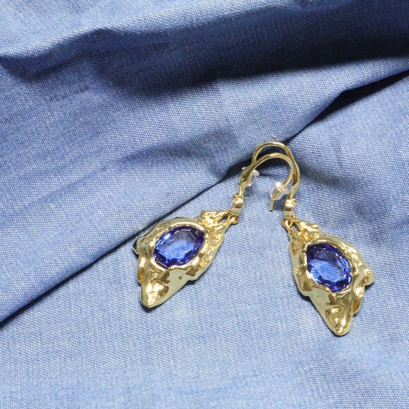 Alexis Bittar Brut Gold Sodalite Quartz Doublet Drop Earrings Gift - Picture 3 of 3